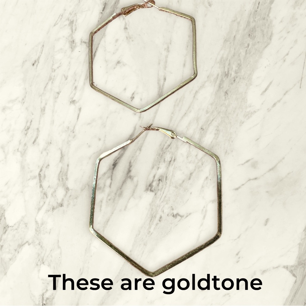 Goldtone Hexagon Hoop Earrings